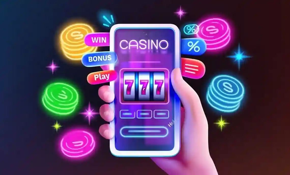Ilustrasi klaim bonus mobile dengan nuansa neon